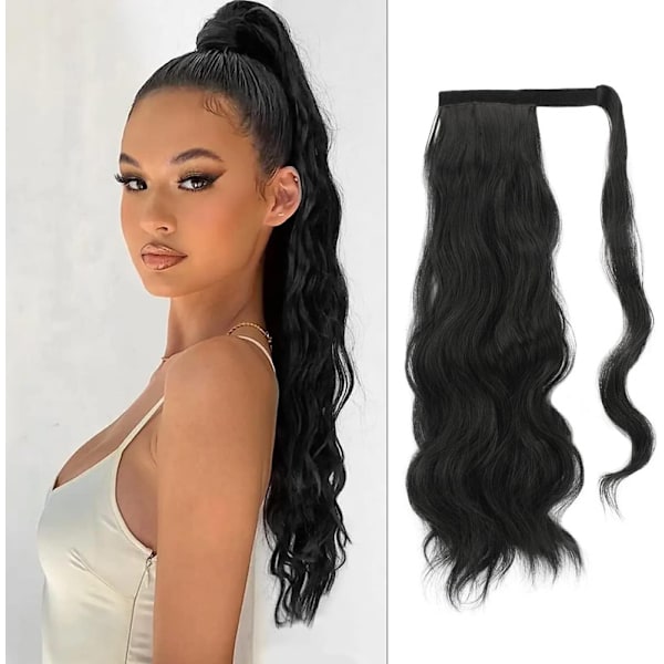 Lång vågig hästsvansförlängning Clip Ponytail Extension Ponytail Extension 70cm Svart