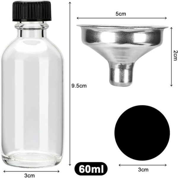Miniglasflaskor med lock, 12 shotflaskor för att fylla 60 ml, små glasflaskor
