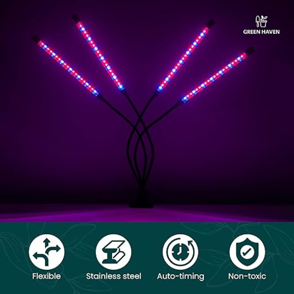 80 LED-växtlampor för inomhusväxter – 4 armar fullt spektrum LED-växtljus med 10 dimmernivåer