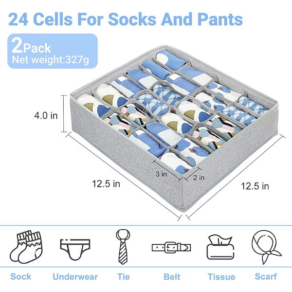 2 stycken förvaringslådor för strumpor och små tillbehör, 24