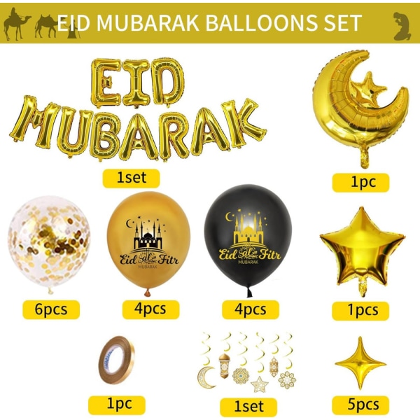 Eid Mubarak Ballonger Dekoration Set, Eid Mubarak Banner, Eid Ballonger