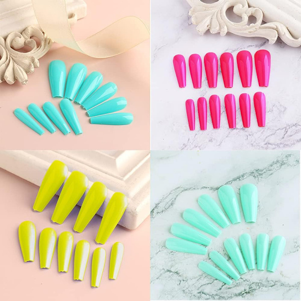 Colorful Long Coffin False Nails Ballerina Fake Nails Candy Press On Nail Acrylic Nail