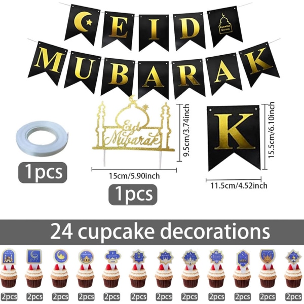Ramadan-dekorationer, 47 delar, Eid Mubarak-dekorationer, Ramadan-latexballonger,