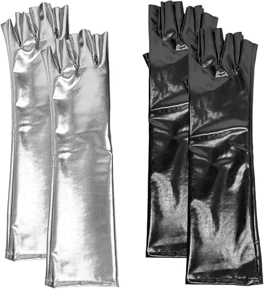 2 par lackerade läderhandskar, stretchhandskar, långa fingerlösa handskar, punk stil handskar,