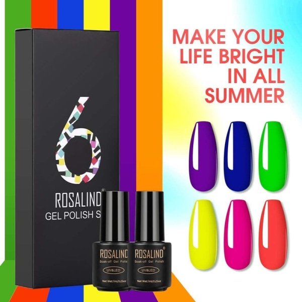 6 Summer Neon Colors UV Gel Nail Polish Set Semi Permanent Nail Art 5ml