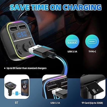 Wireless car adapter, Bluetooth car transmitter, wireless audio receiver, multifunctional design,