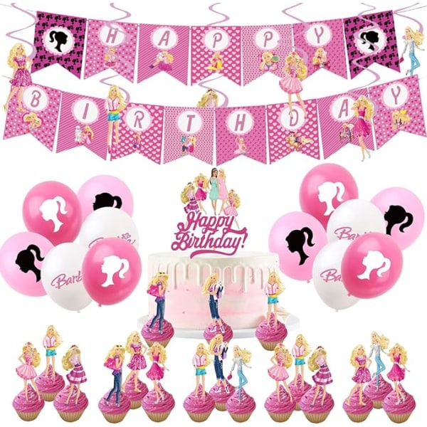 44 st bar-bie flicka födelsedagsdekorationer för flickor hem het rosa bar-bie festballonger, grattis