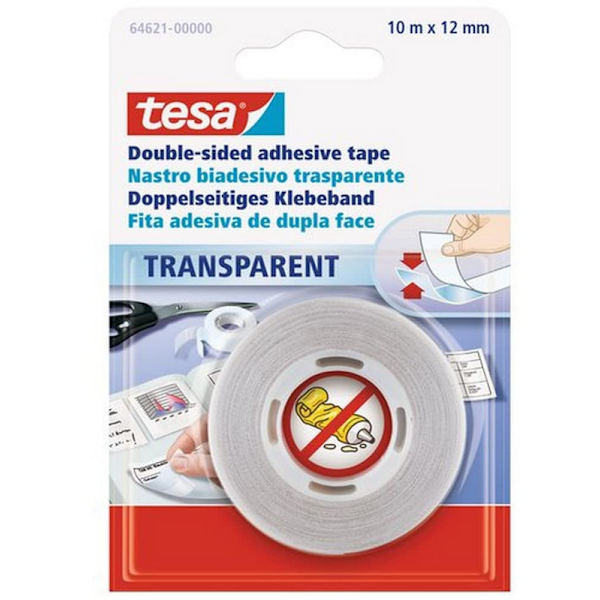 Dubbelsidig tejp, transparent, 1 x 10 m: 12 mm