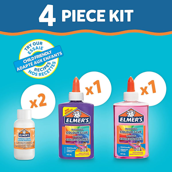 Färg Slime Kit | Slajmtillbehör inkluderar tvättbar PVA-lim i färg 4-delars kit