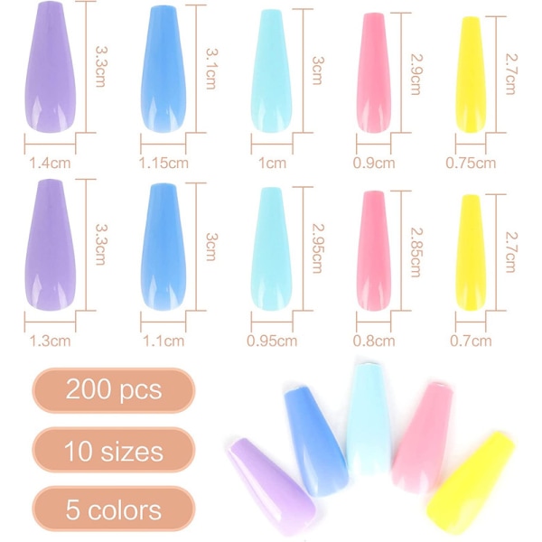 200 Pcs Extra Long Press On Nails Ballerina Fake Nails Coffin All Over