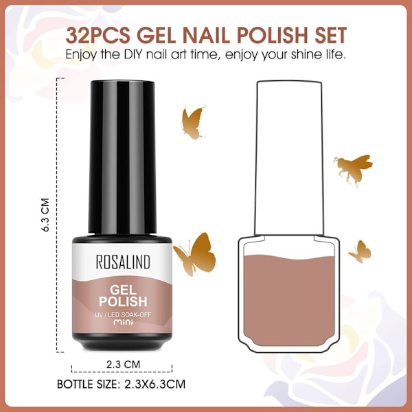 32 st Gel Nagellack, 28 Färger Nagellack Semipermanent Vit Svart Grå Brun Glitterlack