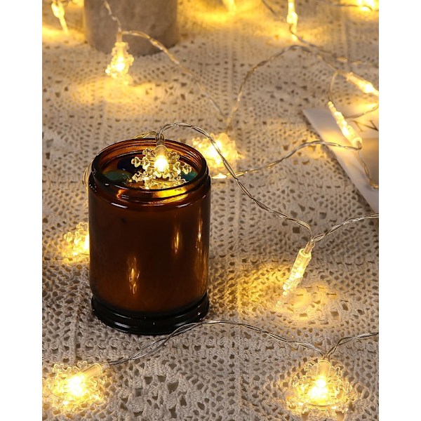 Snöflinga ljuskedjor, 6 m, 40 LED-batteridrivna ljuskedjor, snöflinga ljuskedjor