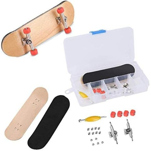 Fingerskateboard, legering hel lönnträbro med låda Minska trycket Presenter för barn (röd)
