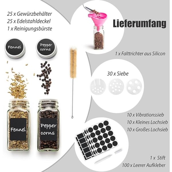 Kryddburk 25 delar, Kryddburkar 120 ml, BPA-fria glasburkar för kryddor,