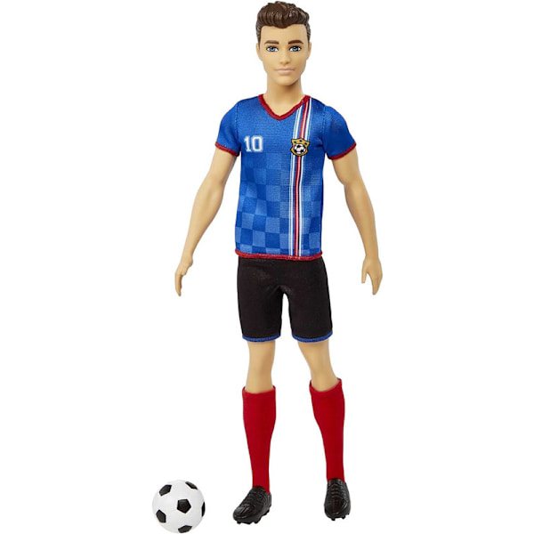 Ken fotbollsdocka, kort hår, färgglad fotbollströja med nummer 10, fotboll, dobbskor, höga strumpor, perfekt sportinspirerad present till barn från 3 år - HCN15, Flerfärgad, Flerfärgad