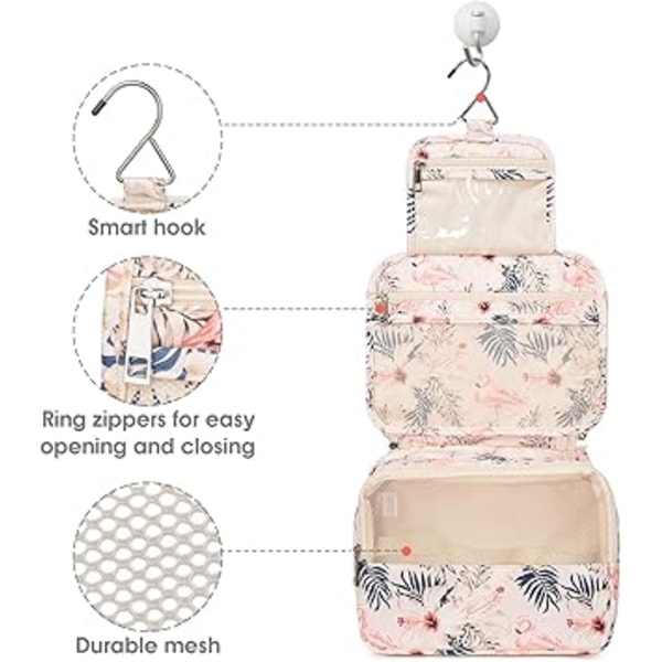 Hängande Toalettsak, Sminkväska för Kvinnor, Flickor, Barn, Vattentät, Beige Flamingo