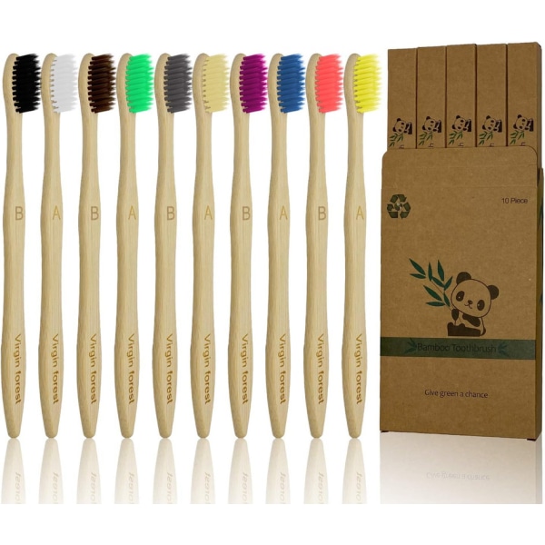 Dofttandborste, miljövänliga biologiskt nedbrytbara tandborstar i bambu, 10 st.