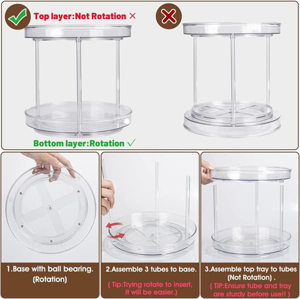 Refrigerator Organizer Lazy Susan Kitchen Organizer Rotating Spice Holder (Transparent-23CM)