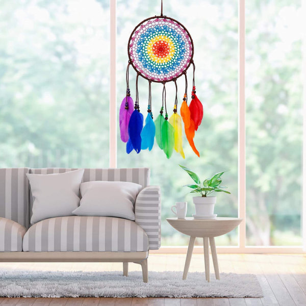 Dream catcher white large with feathers and pearls Cult object