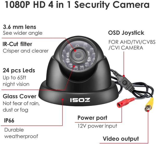 2MP HD 1080p 4-i-1 Dome Videoövervakningskamera med OST Butt