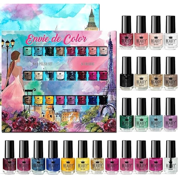 Envie de Color Komplett Nagellack Set 48 Moderna Färger + 2 Set Nagelkonst Stickers