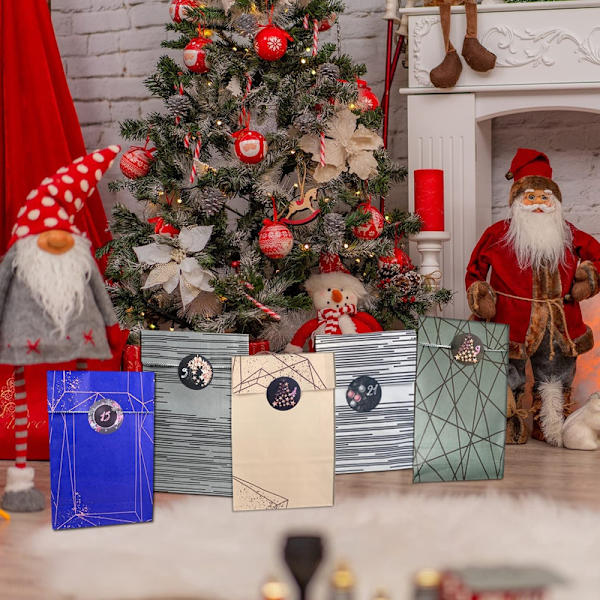 Adventskalenderfyllning med 25 påsar, komplett set för DIY för adventstid