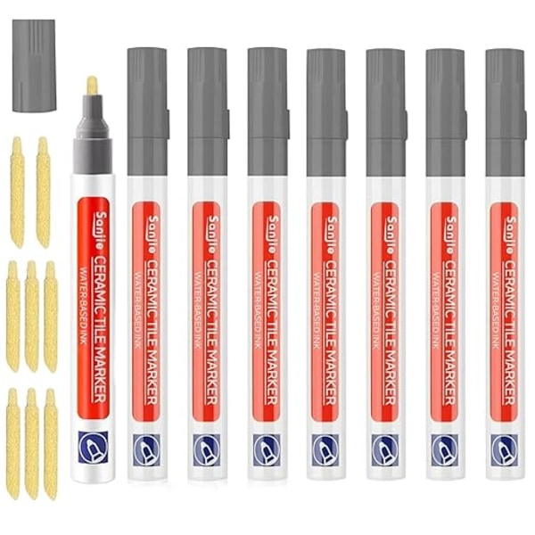 Fogstift grå, 8 stycken kakelfogar med reservspets, fogreparationspenna,