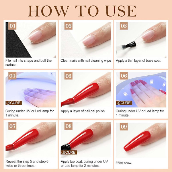 Semipermanent Nagellack 10 st Gel, Rosa, Röd Glitter Gellack Set för Nagelkonst Nybörjare