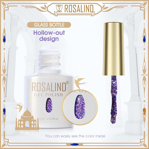 UV-nagellack med glitter, 6 färger, blå, röd, grön, gul, rosa, lila, gelnagellackset