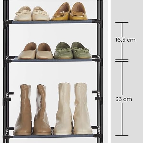 4-hyllars skoställ, set om 2, skostativ, skoförvaring i metallram, hyllor av non-woven tyg, för hall