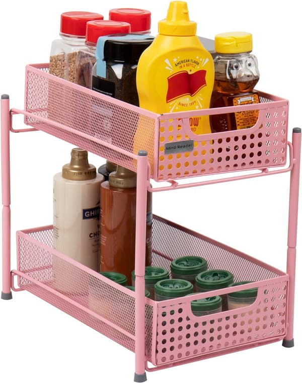 Skåp, Mesh Förvaringskorgar Organizer Hem, Kontor, Kök, Badrum, Stål, Rosa