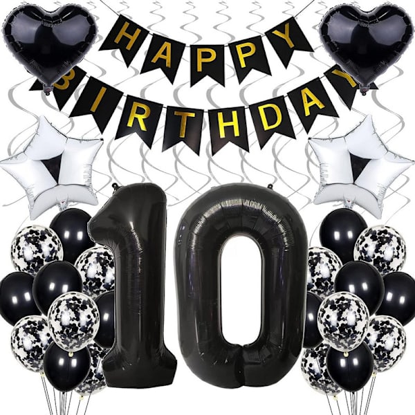 ballong 10. Födelsedagsdekoration,svart födelsedag 10 år pojke,svart och vit partytjej pojke,