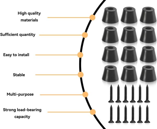 12 Pieces Black Rubber Feet for Cutting Boards with Stainless Screws, Rubber Buffer, Screw-proof Rubber