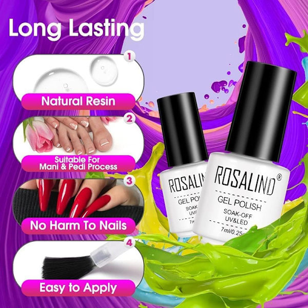 20 Färger UV Gel Nagelfärg Set, Röd Rosa Blå Gul Orange Grön Lila Grå Glitter Nagelfärg 7ML