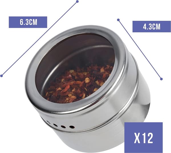12 kryddburkar (100 ml) - Magnetiska burkar i rostfritt stål