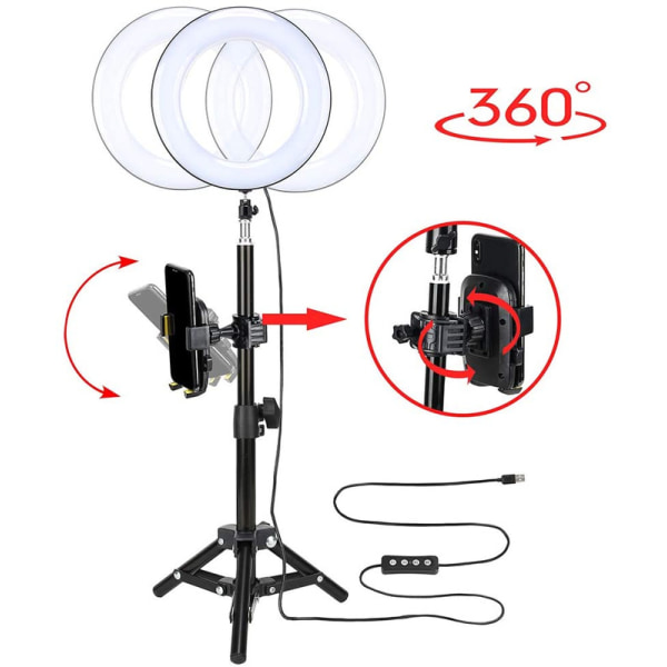 Selfie Lampa LED Ring Light Stativ  -20 cm + Fjärrkontroll Svart