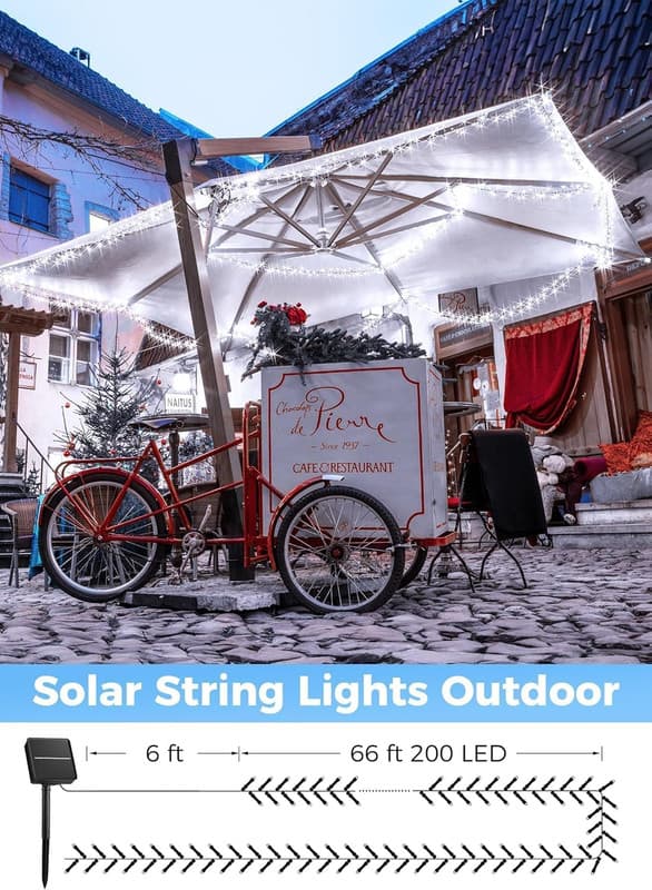 Solar Light String - 20 m 200 LED String, drivs av solenergi, 8 belysningslägen