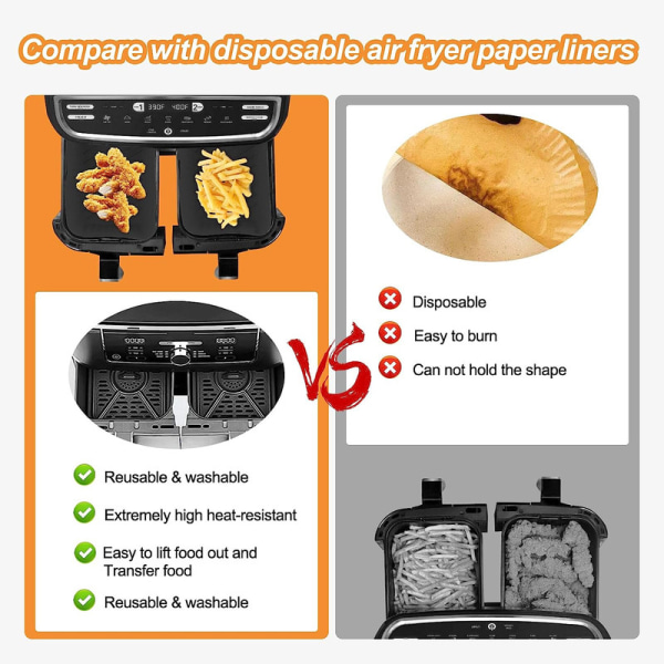2 st silikonformar för airfryer, återanvändbara tillbehör för fritös, rektangulär silikonform för fritös,