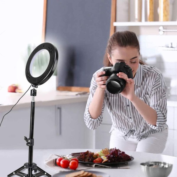 Selfie Lampa LED Ring Light Stativ  -20 cm + Fjärrkontroll Svart