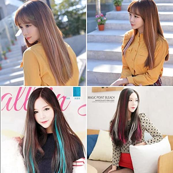 22Pcs Rainbow Straight Hair Extensions Clip in 21" Multicolor