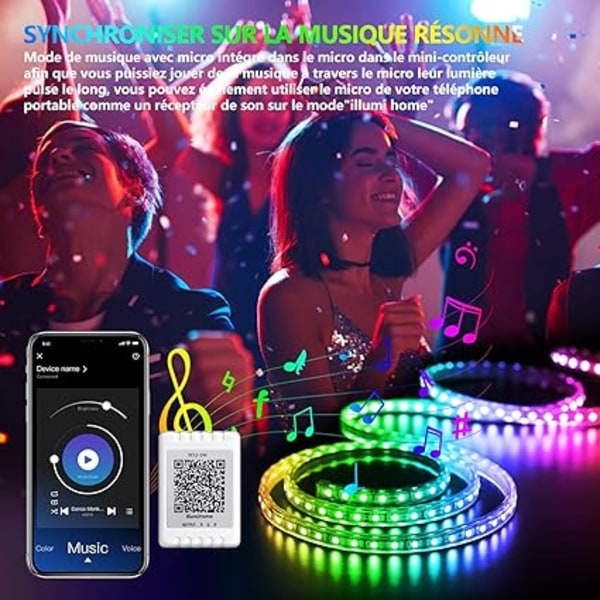 LED Light Strip 20m, Music Sync LED Lights, RGB Smart LED Light Strips with Remote and App Control,