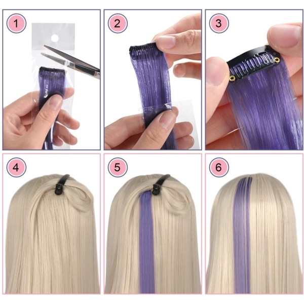 Färgat hårförlängning, 10 ST Ljuslila hårstycke för tjejer