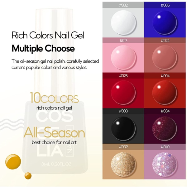 10 Colors UV Nail Polish Starter Set 10ml Gel Nail Polish Kit Gel Nails Starter Set with 36W UV