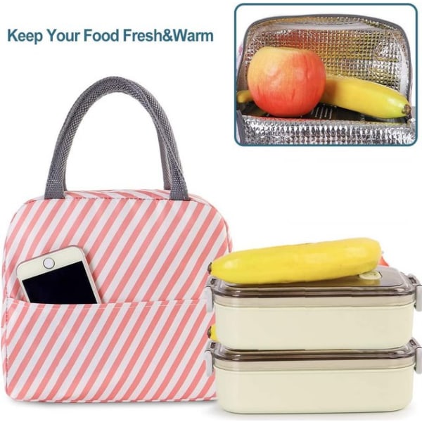 insulated Lunch Bag with 3 Pcs Stainless Steel Cutlery Storage Bag pink