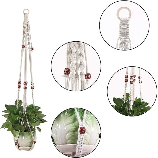 Naturligt macrame-rep 3 mm bomullsrep med träringar, pärlor och pinnar,