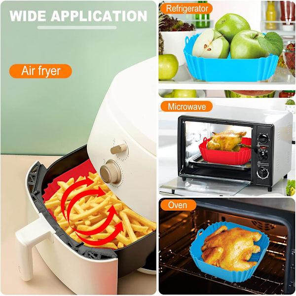 2 st fyrkantiga silikonformar för airfryer - 20 cm återanvändbara airfryerformar - 4 till 7 QT airfryertillbehör