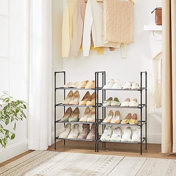4-hyllars skoställ, set om 2, skostativ, skoförvaring i metallram, hyllor av non-woven tyg, för hall