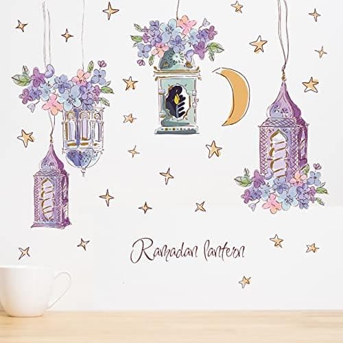 2 Pieces Ramadan Stickers Wall Decoration Eid Mubarak Wall Art Decoration Islamic Eid Decoration Moon