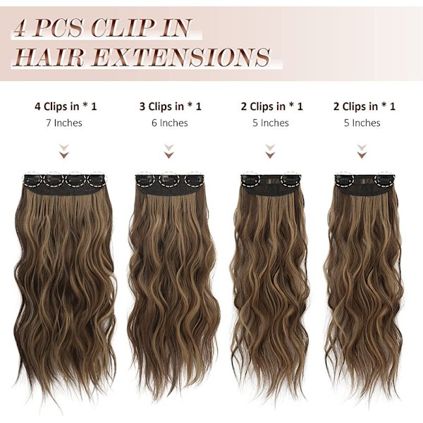 Clip in hårförlängningar 4PCS 50cm långa vågiga hårförlängningar klipp i extensions syntetiska