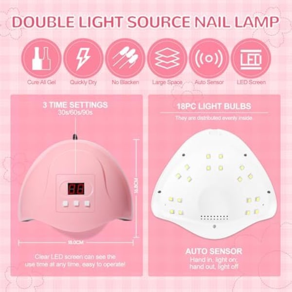 Gel Nagellack Kit med Lampa U V 36W Nageltork, Nagelkonst Verktyg Tillbehör